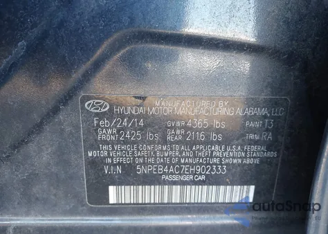 2014 Hyundai Sonata Gls from USA, damaged, VIN 5NPEB4AC7EH902333
